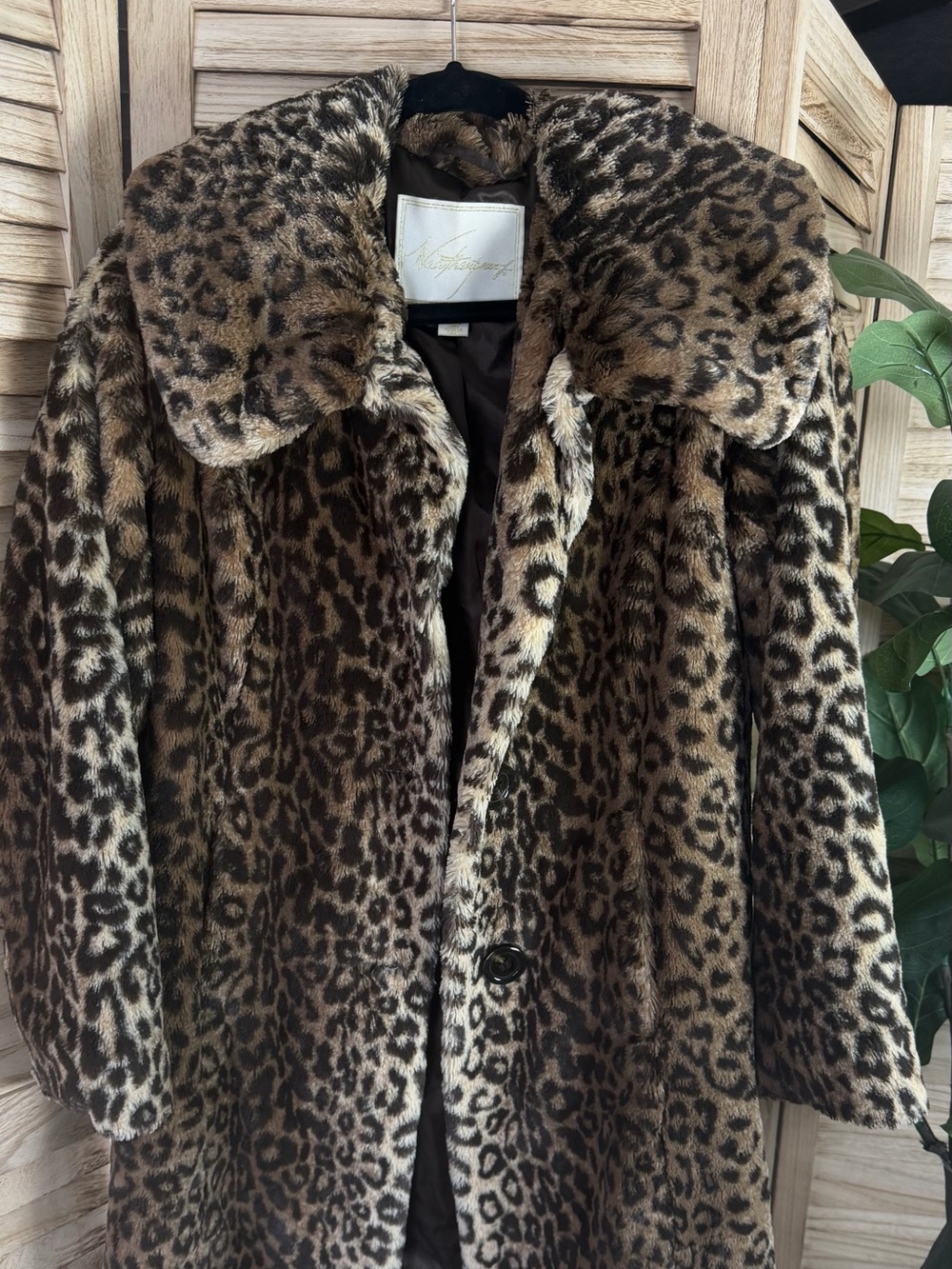 Weatherproof Leopard Print Faux Fur Pea Coat - Brown/Black